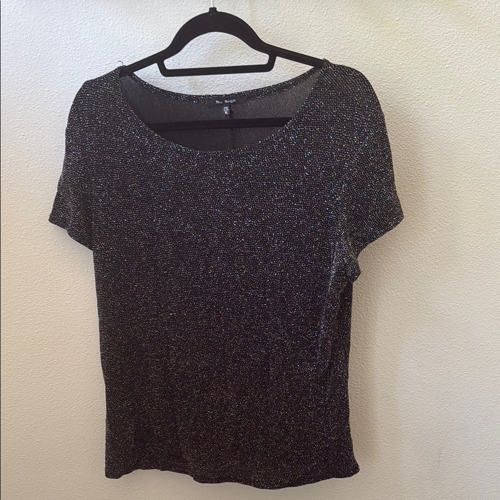 Blu Sage Gray Short Sleeve T-Shirt with Metallic Sheen